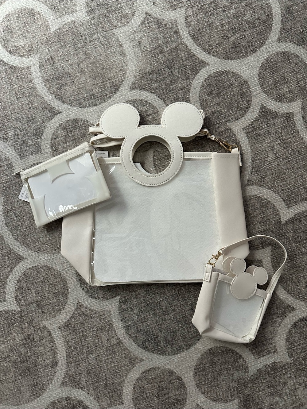 Disney Mickey Mouse Cream Hand Bag Three Piece Set NWT